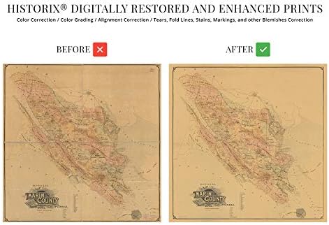 HISTORIX Vintage 1892 mapa plakata okruga Marin-24x24 inča Vintage karta zida okruga Marin Umjetnost-stara karta