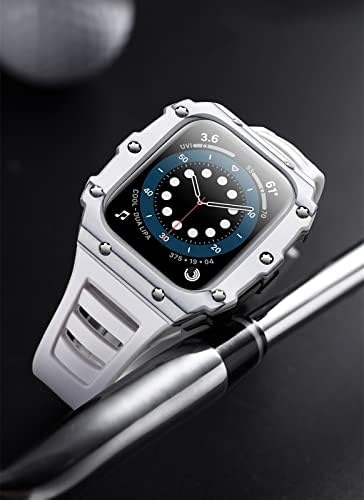 CNHKAU Carbon Fiber Futrola za Apple Watch Band Modifikacija 7 45mm 44mm 41mm Keramički okvir Gumeni kaiš