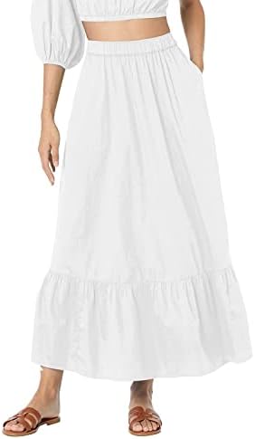Flowy Pleated Maxi Midi suknje za žene Casual Ljeto Boho midi suknja Solidna boja Swiered Line suknja