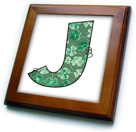 3drose slatka zelena djetelina sa četiri lista Curly Cue Monogram početne pločice sa J-okvirom
