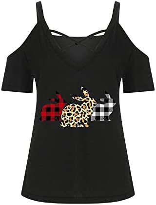 Uskršnje košulje za žene Criss Cross V izrez Hladno shouder majica Slatka za odmor Summer 2023 Tunti