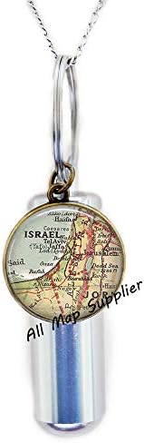 AllMappplier modna kremacija urna ogrlica, Izrael Mapa Urn, Izrael urn, Izrael Karta Nakit, Izrael