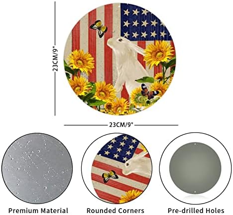 Okrugli metalni limenki znak domolje do patriotske američke zvijezde i pruge zastava zečje suncokretove ukrasnog