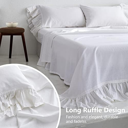 King posteljina belgijska posteljina set sa dugim rufffes - 4 kom. PAMUND FLAX pamuk mekana izdržljiva