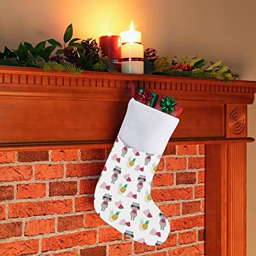 Ljetni uzorak sa rakunom Božićne čarape Čarapa Xmas Tree Santa ukrasi Viseći ukrasi za kamin