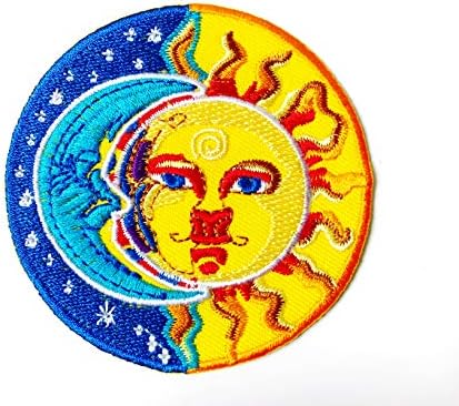 Mjesec i sunce polu plava i polu žuto zvijezde sunce Dobar san Ying Yang Happy Hippie izvezeni