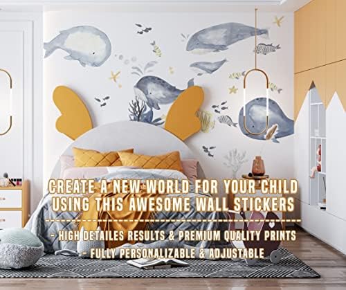 Ocean Whales Zidna naljepnica za dečji dekor sobe - TheMe Fish Theme Baby Boy Rasadnik - the pod morskim životnim