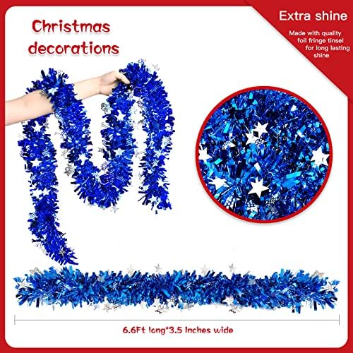 33ft plavi božićni vilin Garland za ukrase drveća Plava metalik uvijanje vijenca sa zvijezdama
