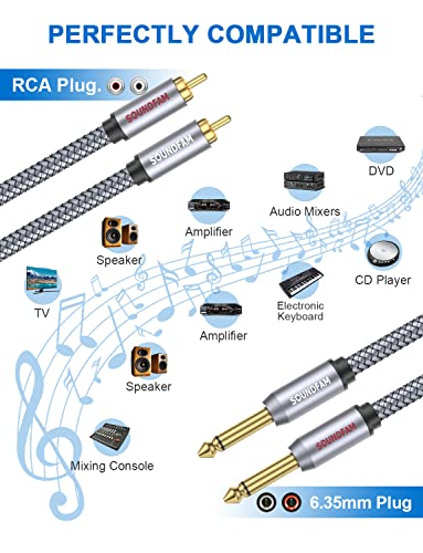 SoundFam RCA do 1/4 kabl, dual RCA do dual 1/4 inča TS stereo zvučni interkonekt, dual 6,35