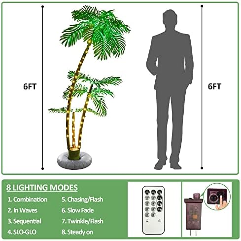 Spurgehom 6FT osvijetljene palme na otvorenom Božićno drvce za ukrase Dekor LED umjetna lažna