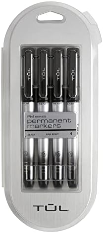 TUL® Stalni markeri, fina tačka, srebrna bačva, crna tinta, paket od 4 markera