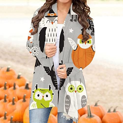 Ženska halloween Cardigan bundeva mačka Print s dugih rukava Otvoreni prednji plus veličina džemper kaput gornji