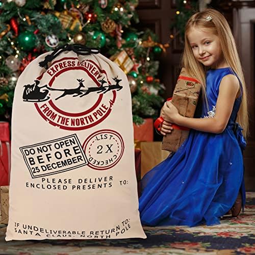 FNOVOY 3 paketa velika Božićna Santa vreća, 27, 5x19, 7 dodatnih božićnih torbi sa vezicom, personalizirana