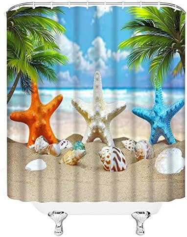Plaža Starfish Tuš za zavjese Ocean Blue Sky Tropical Palm Tree Conch Seashell Ljetni Havajski prirodni