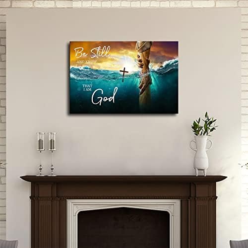 Ruka Boga Isus poseže u vodu motivacioni Poster-budite mirni i znajte da sam Bog platno slikarstvo