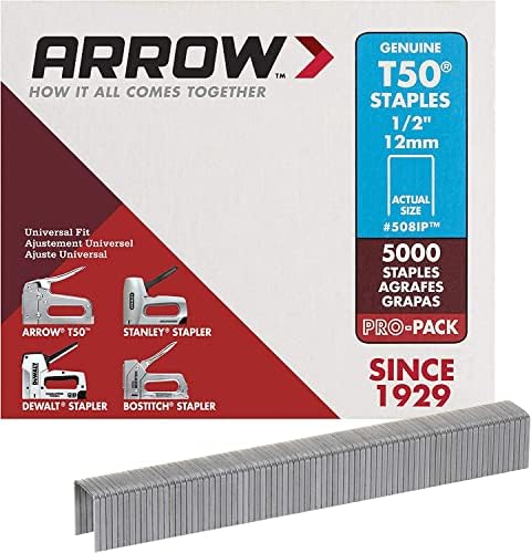 Arrow 508ip TEŽINE T50 1/2-inčni spajalice za presvlake, izgradnju, namještaj, zanat, 5000-paket
