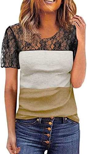 Ženska čipkaste patchwork kratki rukav letnji vrhovi casual okruglog vrata labav fit majica Bluza Elegantni