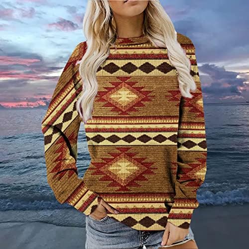 Žene duge dugih rukava moda zapadni aztec Crewneck džemperi Geometrijski blok u boji Ispis pulover