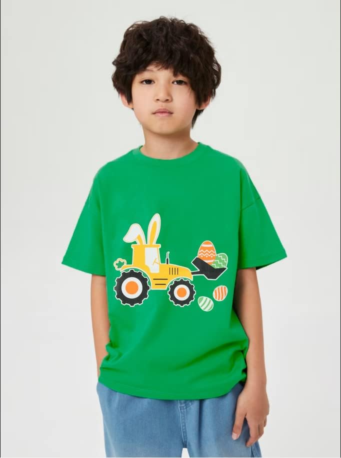 Dječija Uskršnja Košulja Zeleni Dječaci Tees Traktor Ljetna Kratka Rukava T-Shirt Outfit Uskršnja