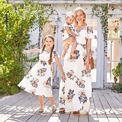 PopReal mama i ja haljine cvjetni štampani šifon Bowknot Ruffles kratki rukav plaža mama kćer odgovarajuće odjeće