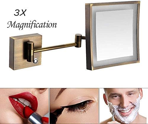 ROWITA zidno ogledalo za šminkanje sa svetlima i uvećanjem 3X, okretno za 360 stepeni, Fleksibilno