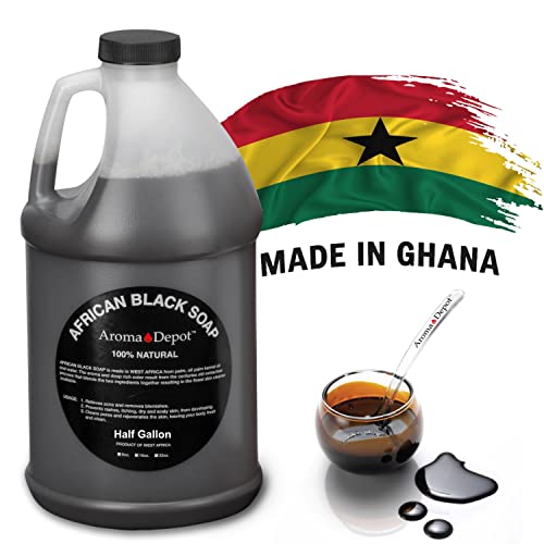 Aroma Depot sirova Afrička tečnost 1/2 galona crni sapun prirodni sapun za akne, ekcem, psorijazu i suhu kožu za uklanjanje ožiljaka za lice i tijelo. Ručno rađeno uvezeno iz Gane