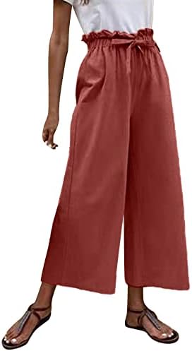 Yuhaotin posteljine za pantalone za žene Visoki struk Žene Ljeto Pamuk Ležerne prilike Duga ploča