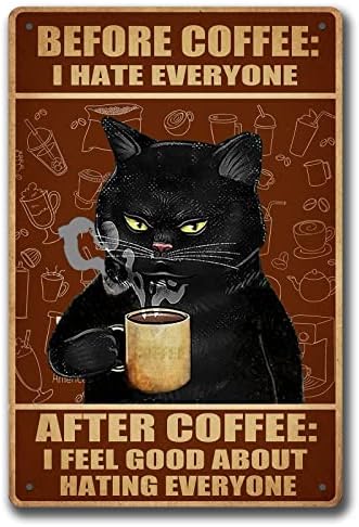 Smiješni Kafe Bar Limeni znak Vintage mačka zidni umjetnički dekor Retro kafa metalni znakovi