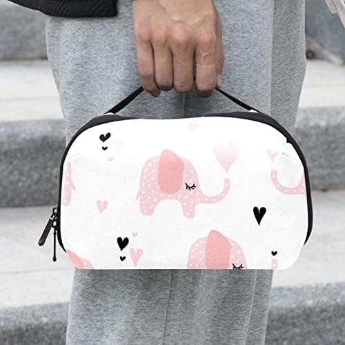 Toaletna torba Pink Elephants Black Heart Pattern za žene, vodootporna kožna toaletna torbica, putna
