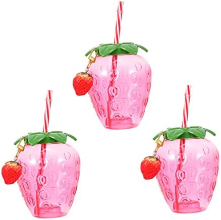Hemoton 3pcs jagoda čaše za piće s poklopcima Toddler Poklon Tumbler slamke Ljetna kupa Tropska