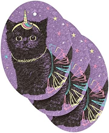 Alaza Crna mačka Kitten Unicorn Satrry Prirodna spužva Kuhinjski celulozni spužvi za jela Perilica kupaonica