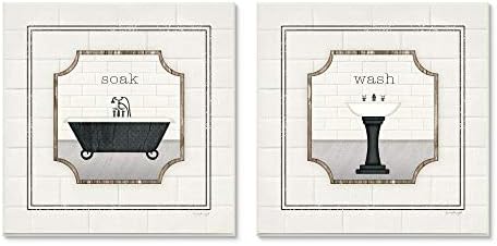 Stupell Industries namočite i operite šik znakove za kupatilo zidna Umjetnost, 2 kom, svaki 12 x 12, Off-White