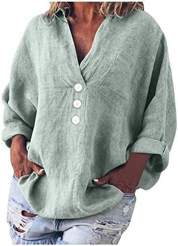 Charella bluza Tshirt za ženski jesen ljeto Dugi rukav 2023 Odjeća laneni pamuk v dugme za vrat Down