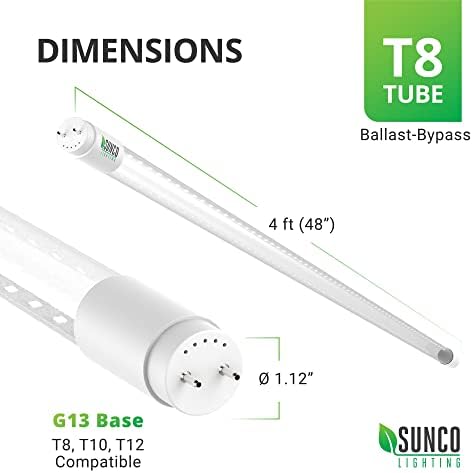 Sunco 250 paket T8 LED 4ft cijevi sijalice balast Bypass fluorescentna zamjena 5000k Daylight 18w
