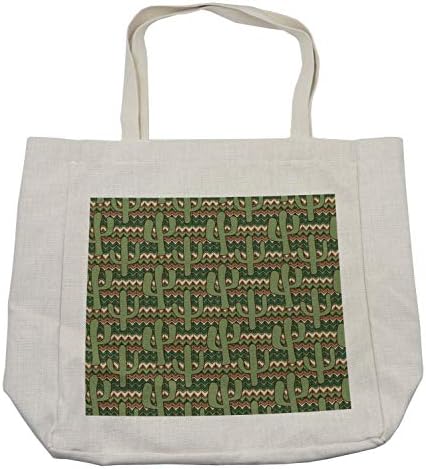 Ambesonne Cactus torba za kupovinu, Saguaro Cactus u stilu crtića na pozadini cik-cak pruga, ekološka torba