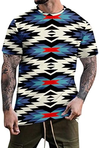 XXBR MENS vojnike majice kratkih rukava, ljetni Aztec Boho Print Vintage Tops Sports Crewneck