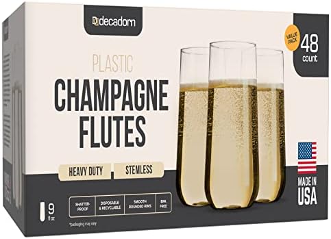 DECADORN prozirne plastične Flaute za šampanjac za jednokratnu upotrebu 48 pakovanje-9oz plastične naočare