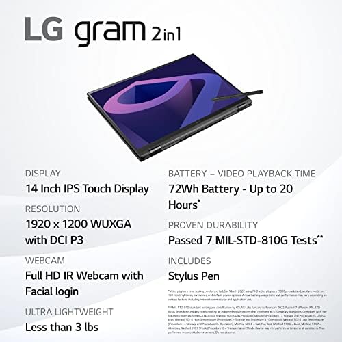 LG gram 14T90Q 2-in-1 tablet laptop, 14 IPS ekran, Intel Evo 12. Gen I7 1260P procesor, 8GB LPDDR5, 512GB NVME