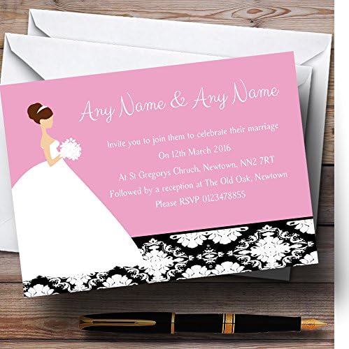 Pink Black Damask Personalizirani pozivnice za vjenčanje