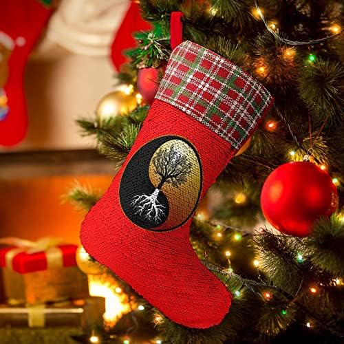 Yin Yang Tree Simple Sequin Božićne čarape Reverzibilna boja Promjena čarobnog zaliha za Xmas Tree Kamin