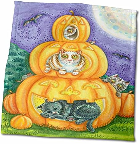 3Droza Slatka tri složene Halloween bundeve sa ilustracijom mačaka - ručnici