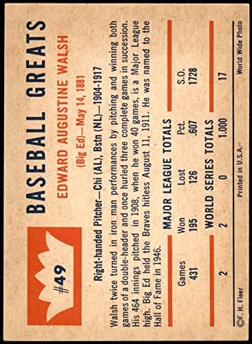 1960. fleer 49 ed walsh chicago / boston bijeli sox / crveni sox nm bijeli sox / crveni sox