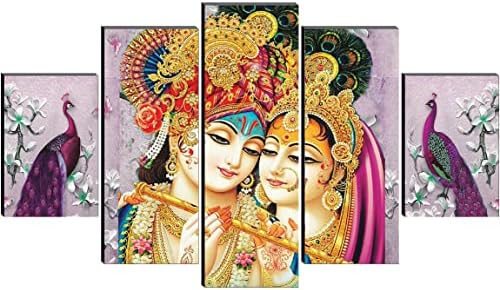 1artofcreation Saf Set od 5 Radha Krishna religiozna moderna umjetnost dekorativno zidno slikarstvo