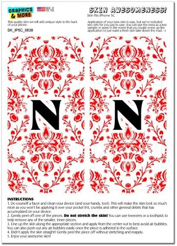 Grafika i više slova N početni Damast elegantna Crvena crno bijela zaštitna naljepnica za kožu za Apple iPhone