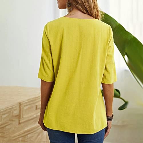 Pamučne platnene bluze za žene elegantne majice kratkih rukava u modnom nepravilnom majicu s majicom ljetni