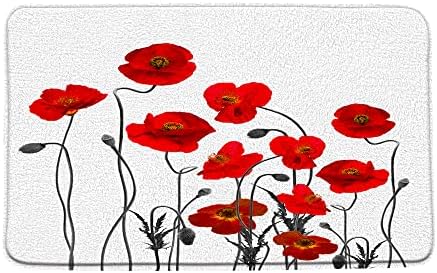 Cvjetna Prostirka Za Kupanje Rustikalni Crveni Mak Cvjetni Vintage Botanički Apstraktni List