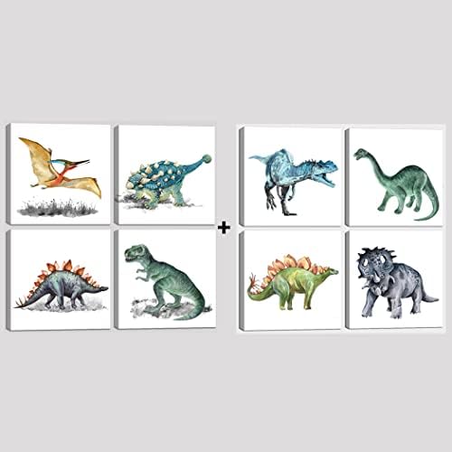 Dinosaur Wall Art, uokvirila je slike dinosaura za dječake, modernu rustikalnu platnu print za dječji
