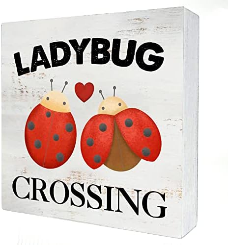 LADYBUG CROSSIR znak Proljeće Ljeto drvo Box Potpisujte kućno dekor rustikalni drveni okvir Znak blok