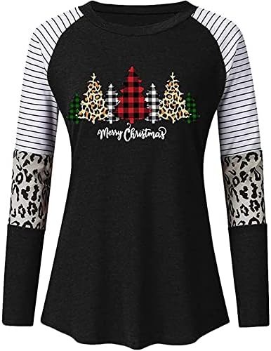 Košulje za žene Trendy, Božićne modne leopard tiskane pruge Crewneck vrhovi Blouze u boji boje