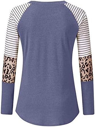 Košulje s dugim rukavima za žene, ženska jesen i zimska modna leopard ispis prugasti okrugli vrat dugih